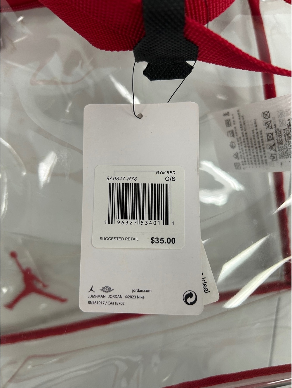 Nike Jordan Clear Red Trim Stadium Tote Bag - Picture 8 of 9